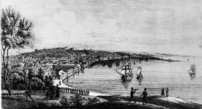 Uitzicht op de haven van de stad Triëst (in de Oostenrijkse periode), gravure uit de 19e eeuw. door Unknown artist