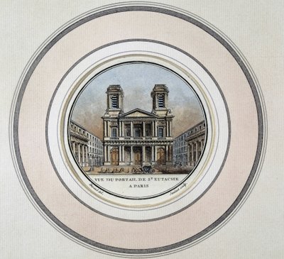 Uitzicht op het portaal van St Eustache in Parijs - gravure door Unknown artist