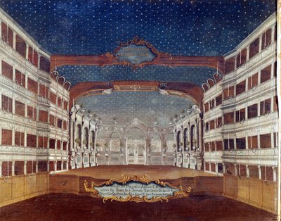 Zicht op het theater San Samuele (Samuel) in Venetië, verwoest door brand in 1747. Tekening uit de 18e eeuw. door Unknown artist