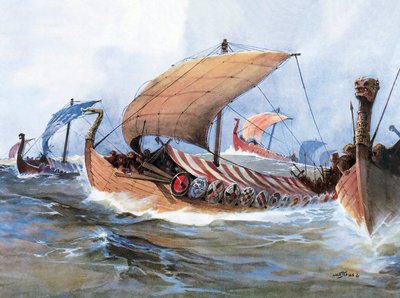 Vikingboot in transit naar Normandië door Unknown artist
