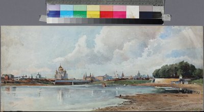 Uitzicht op Moskou vanuit de Neskuchny-tuin, Anoniem. Aquarel op papier, ca. 1880-1885. Staatsmuseum van A.S. Poesjkin, Moskou door Unknown artist