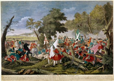 Oorlog van de Spaanse Successie (1701-1714): zicht op de Slag bij Malplaquet nabij Mons aan de Frans-Belgische grens 11/09/1709 tussen Franse en Spaanse troepen en een Engelse, Nederlandse en Oostenrijkse coalitie - Prenten van 1709 - BN Parijs door Unknown artist