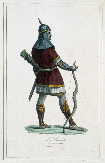Krijger Kalmouk (Mongools volk van Zuid-Siberië) - in 