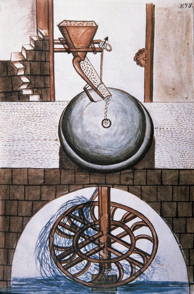 Watermolen, uit het boek "Trujillo del Peru" of "Códice Martínez Compañón" door Baltazar Martinez Compañón y Bujanda, bisschop van Trujillo (1782-1785) door Unknown artist
