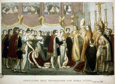 Huwelijksceremonie tussen Napoleon I en Maria-Louise van Habsburg in de kerk van de Augustijnen in Wenen, 2 april door Unknown artist