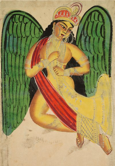 Gevleugelde Apsara met een hoorn (recto) door Unknown artist