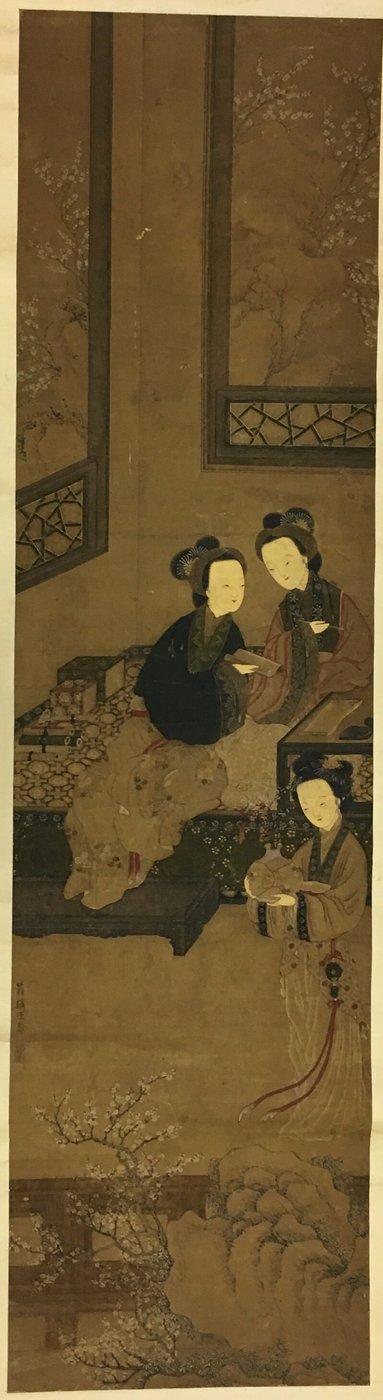 Winter: Vrouwen genieten van schrijven, lezen en pruimenbloesem door Unknown artist