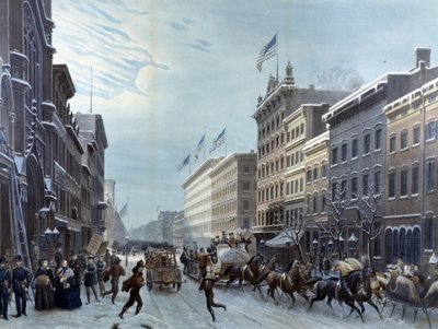 Winterscène op Broadway, New York door Unknown artist