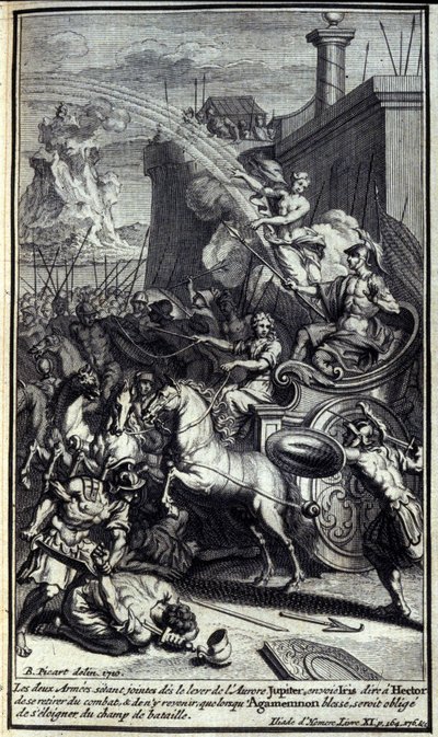 Met de twee legers die de opkomst van de dageraad samenvoegen, stuurde Jupiter Iris om Hector te vertellen zich terug te trekken uit de strijd en pas terug te keren wanneer Agamemnon gewond raakt en gedwongen zou zijn zich van het slagveld terug te trekken door Unknown artist