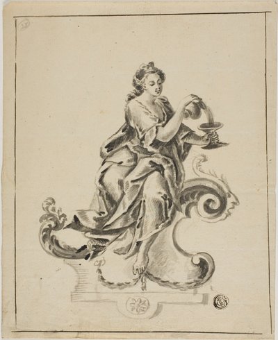 Zittende vrouw op Rococo-rol door Unknown artist