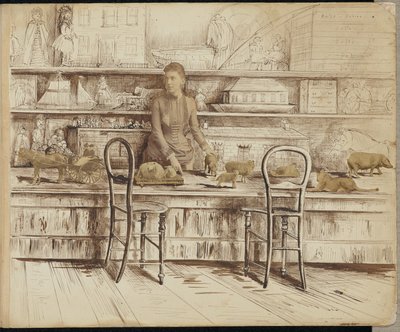 [Vrouw bij een speelgoedbalie] door Unknown artist