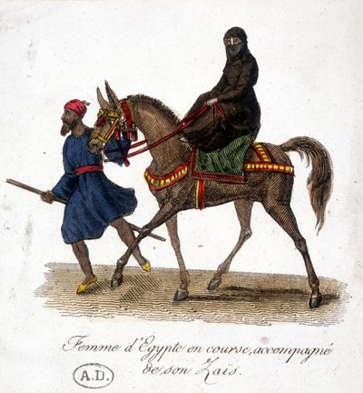 Vrouw van Egypte rennend, vergezeld door haar zaïs - gravure, begin 19e eeuw door Unknown artist