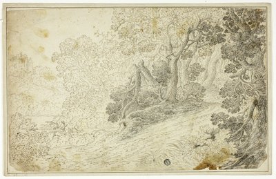 Bosrijk Rivierlandschap met Uitzicht op Kasteel door Unknown artist