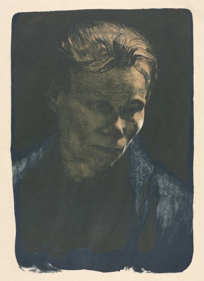 Werkende vrouw met blauwe sjaal door Unknown artist