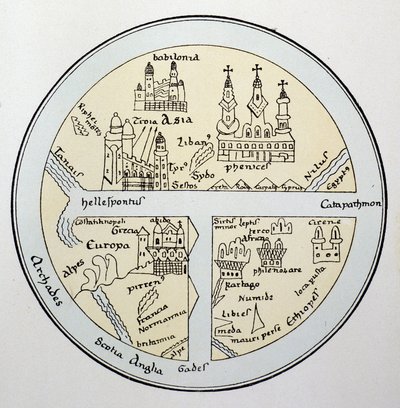 Wereldkaart uit een 11e-eeuws Leipzig-manuscript door Unknown artist
