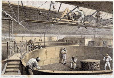 Het in grote tanks wikkelen van de kabel in Greenwich door Unknown artist