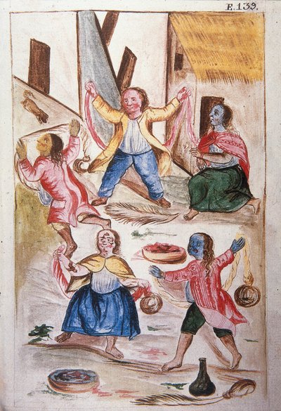 Jonge indianen dansen tijdens het carnaval, uit het boek "Trujillo del Peru" of "Códice Martínez Compañón", door Baltazar Martinez Compañón y Bujanda, bisschop van Trujillo (1782-1785) door Unknown artist