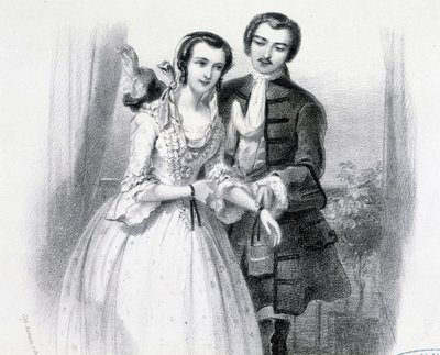 Jonge man het hof maken aan een jonge vrouw, begin 19e eeuw door Unknown artist
