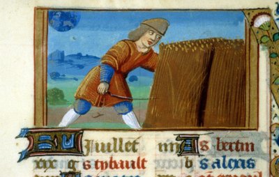 Zodiak Leeuw en Oogst - Miniatuur uit de Middeleeuwen (ref. 137, 049r): Verzoek om toestemming van de Gemeentelijke Bibliotheek van Toulouse (tel: 05 62 27 66 66) door Unknown artist