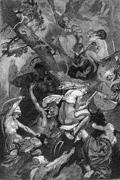 Viering van de Nacht van Walpurgis door heksen op een sabbat door Unknown artist