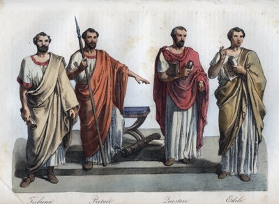 Magistraten van het oude Rome - Tribunus - praetor - Quaestores - aediles - gravure uit 