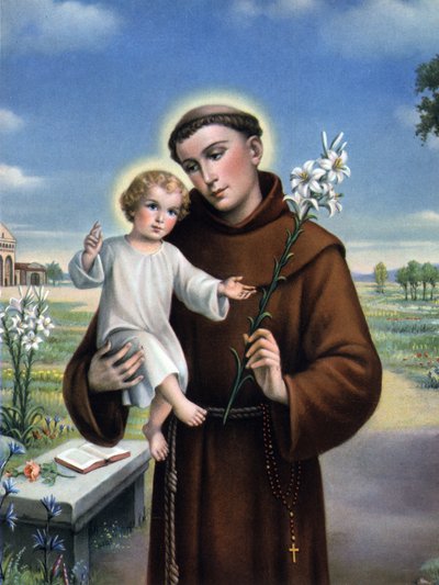 vrome afbeelding: voorstelling van Sint Antonius van Padua (Antonio di padova) bekend als de Thaumaturg (1195-1231) door Unknown artist