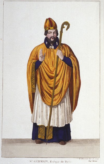 Portret van Sint Germain. Bisschop van Parijs in 555. Gravure uit 1830 door Unknown artist