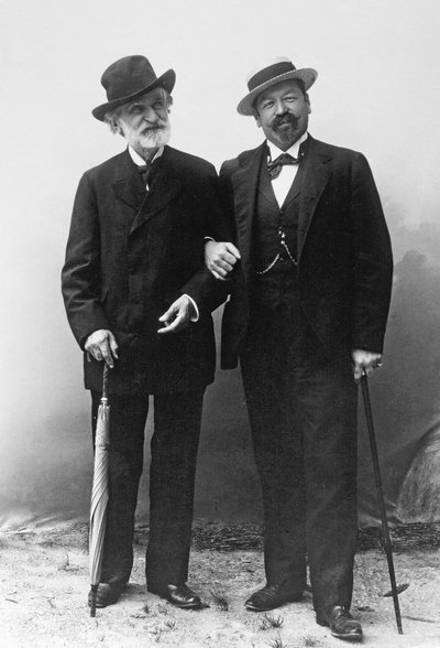 Giuseppe Verdi, Italiaanse componist (1813-1901), en tenor Francesco Tamagno (1850-1905) in Montecatini aan het einde van de 19e eeuw door Unknown photographer