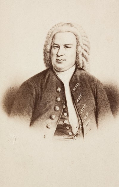 Portret van Johann Sebastian Bach, van een eerder beeld door Unknown photographer