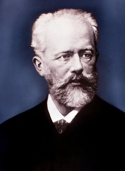 Portret van Piotr Ilyich Tchaikovsky (zwart-wit foto) door Unknown photographer