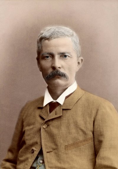 Portret van Sir Henry Morton Stanley (geboren John Rowlands), Welshe journalist en ontdekkingsreiziger. latere inkleuring door Unknown photographer