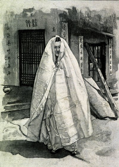 Portret van een Koreaanse dame aan het eind van de 19e eeuw door Unknown photographer