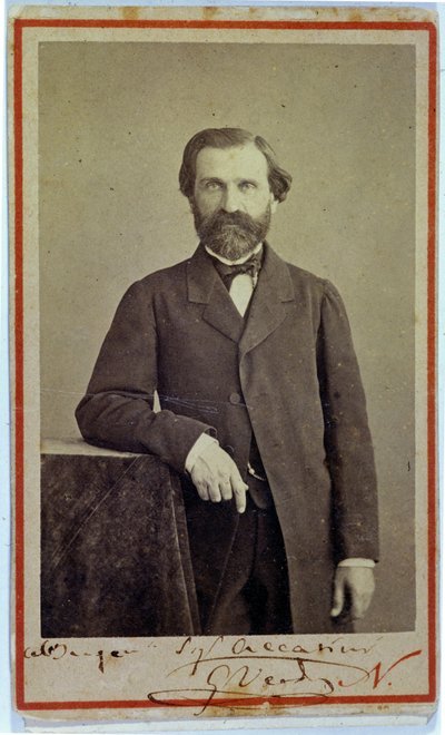 Portret van de componist Giuseppe Verdi (1813 - 1901). 1840s. Foto met handtekening. door Unknown photographer