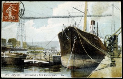 Ansichtkaart uit het begin van de 20e eeuw. Normandië, Rouen: De dokken en de veerbootbrug. door Unknown photographer