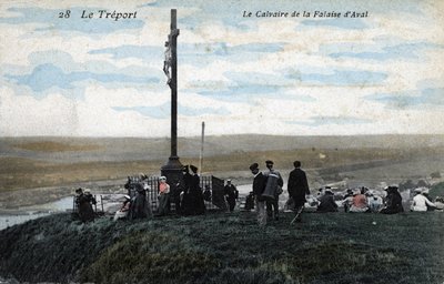 De Calvarieberg van de klif van Aval. De Treport. Kleurenfoto uit het begin van de 20e eeuw. door Unknown photographer