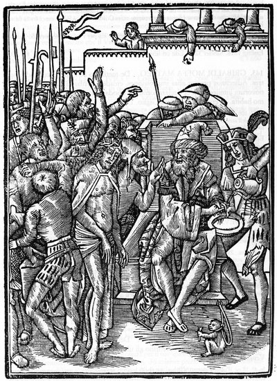 Christus voor Pontius Pilatus. Houtsnede van Urs Graf uit 1514. Privécollectie. Milaan. door Urs  Graf