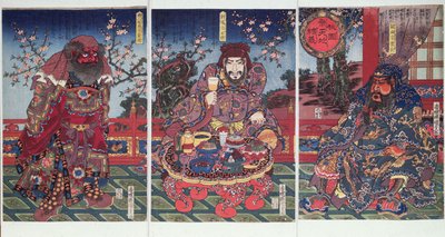 De belofte van loyaliteit in de perzikboomgaard door Utagawa Kunisada