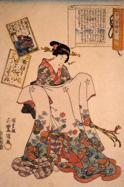 Vrouw met weelderige jurken door Utagawa Kunisada