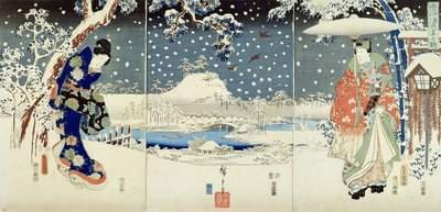 Sneeuwscène in de Tuin van een Daimyo door Utagawa  Hiroshige and Kunisada