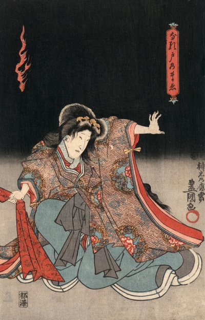 Ukiyo-e prent van een acteur in een vrouwelijke rol door Utagawa Kunisada