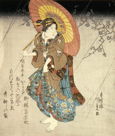 Iwai Kumesaburo II in de rol van een minnaar door Utagawa Kunisada