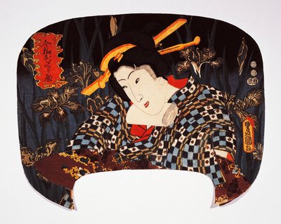 Portret van courtisane met iris op de achtergrond door Utagawa Kunisada