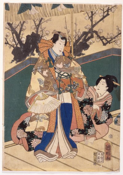 Lentekleuren: Leeuwendans Bij Een Landhuis (Shunshoku Yakata No Shishi-Mai) door Utagawa (1835 1888) Kuniaki