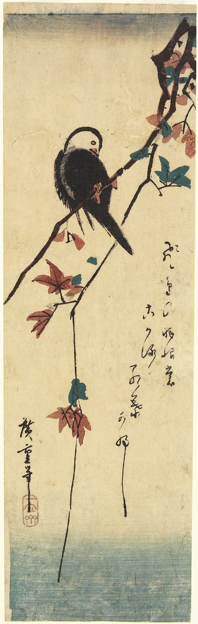 (Vogel op esdoorn tak), 1830-1858 door Utagawa Hiroshige