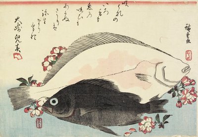 (Bot en Zwarte Baars, Kersenbloesems) door Utagawa Hiroshige