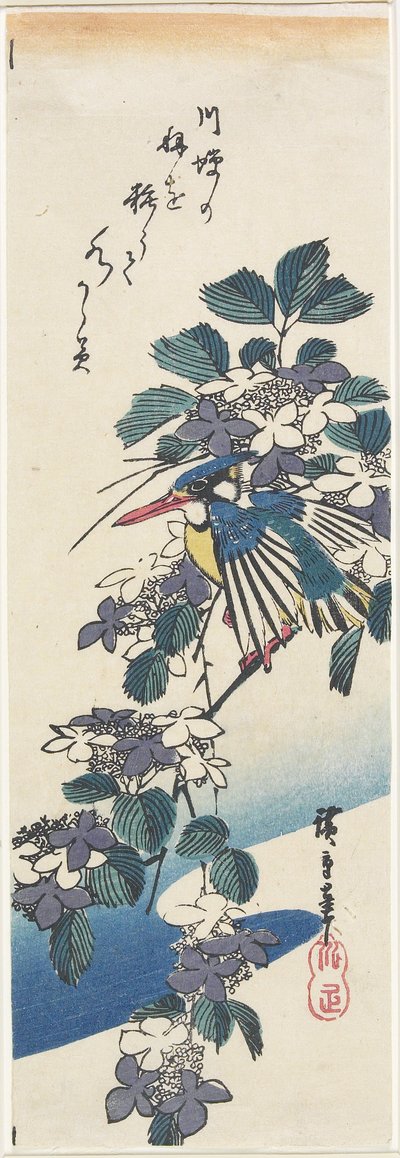IJsvogel en Hortensia door Utagawa Hiroshige