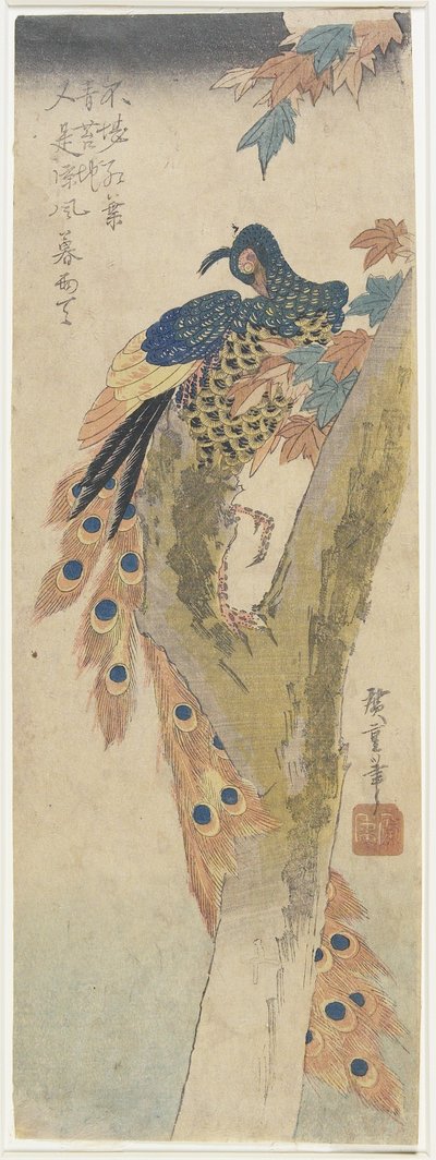 (Pauw op esdoorn), begin 19e eeuw door Utagawa Hiroshige