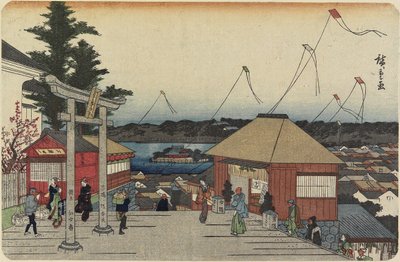 Shinobazu-vijver gezien vanaf het Yushima-heiligdom door Utagawa Hiroshige
