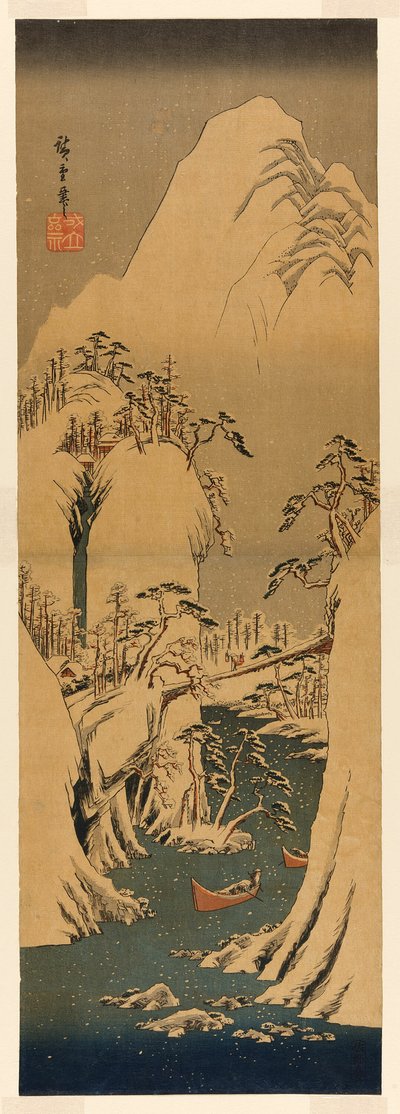 Een Besneeuwde Kloof aan de Fuji Rivier door Utagawa Hiroshige