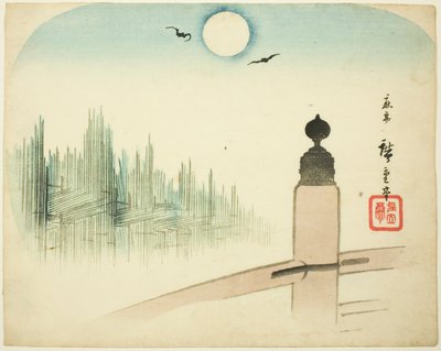 Een Uitzicht op Houtwerven vanaf een Brug door Utagawa Hiroshige